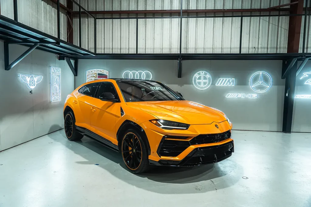 Orange Lamborghini Urus for Rent in Houston