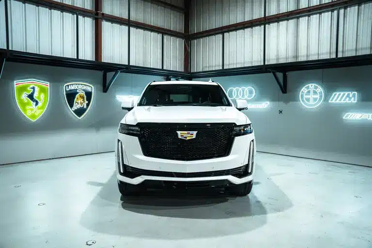 White Cadillac Escalade for rent in Houston 1