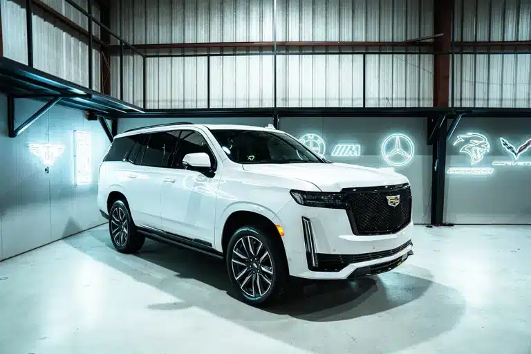 White Cadillac Escalade for rent in Houston 2